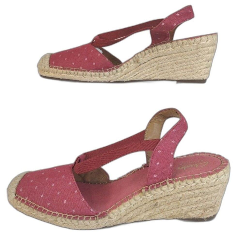Pink Canvas and Jute Espadrille Wedge Clarks Sandals Boho 8